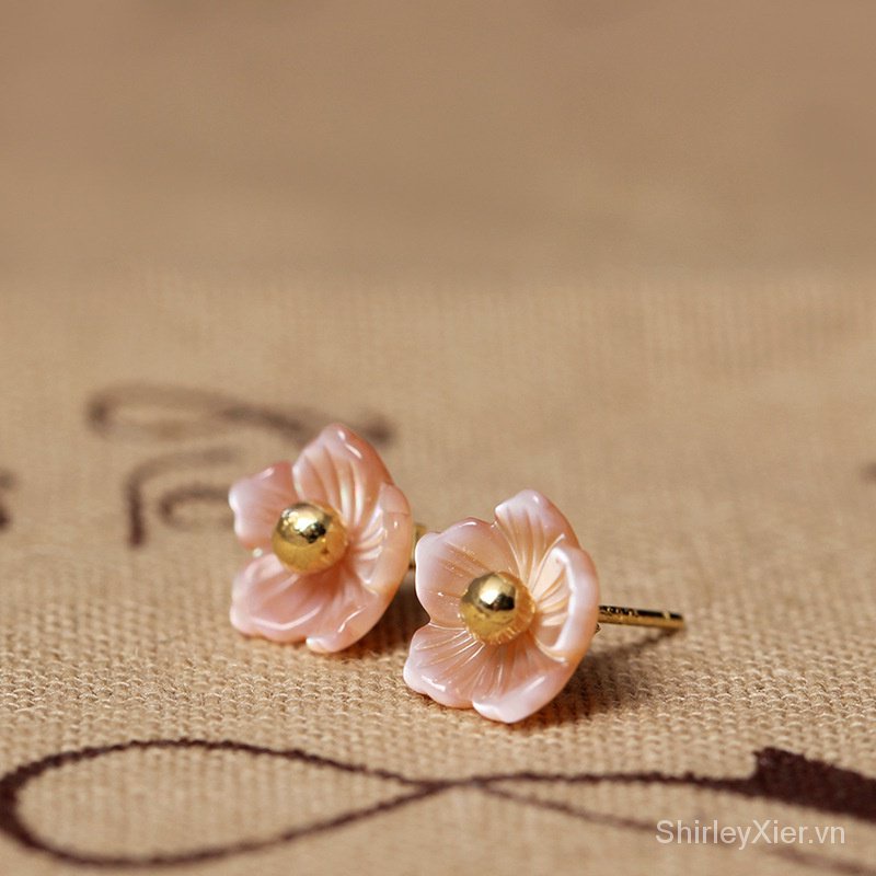 《Tam sinh tam thế thập lý đào hoa》Tương tự Bông Tai Mạ Bạc 925 Hình Hoa làm từ vỏ sò Hoa làm từ vỏ sò Đơn giản và thời trang Nhỏ tươi mát