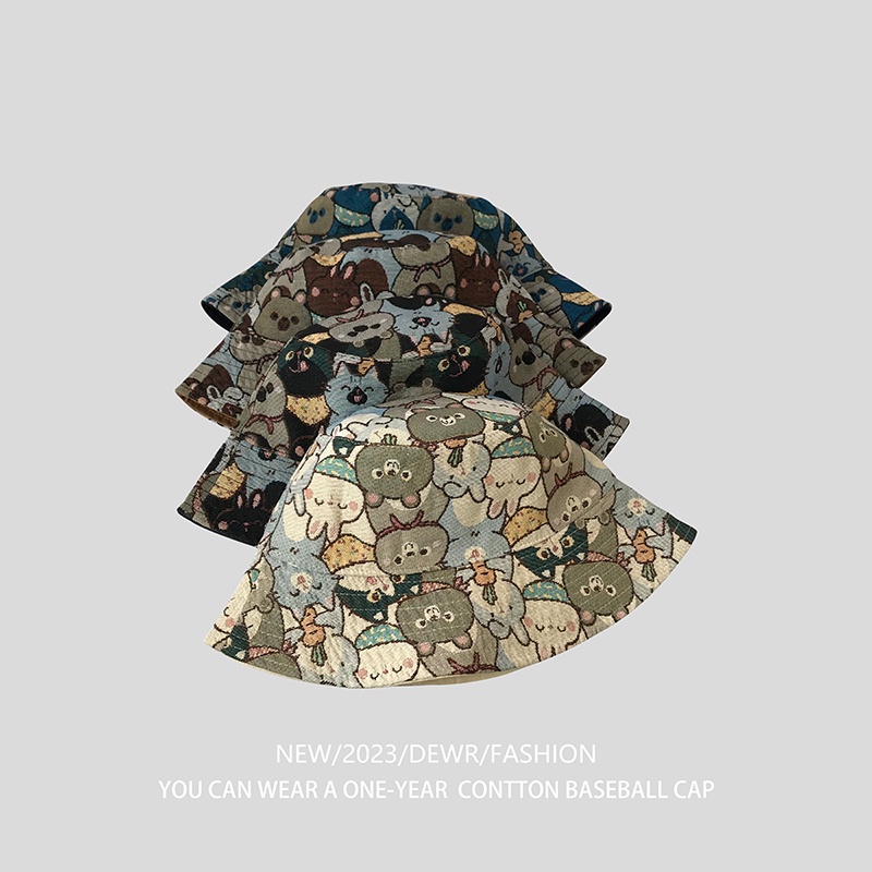 Nón Tai Bèo Hai Mặt Họa Tiết Gấu Hoạt Hình Dễ Phối Đồ Thời Trang Xuân Thu Cho Nữ