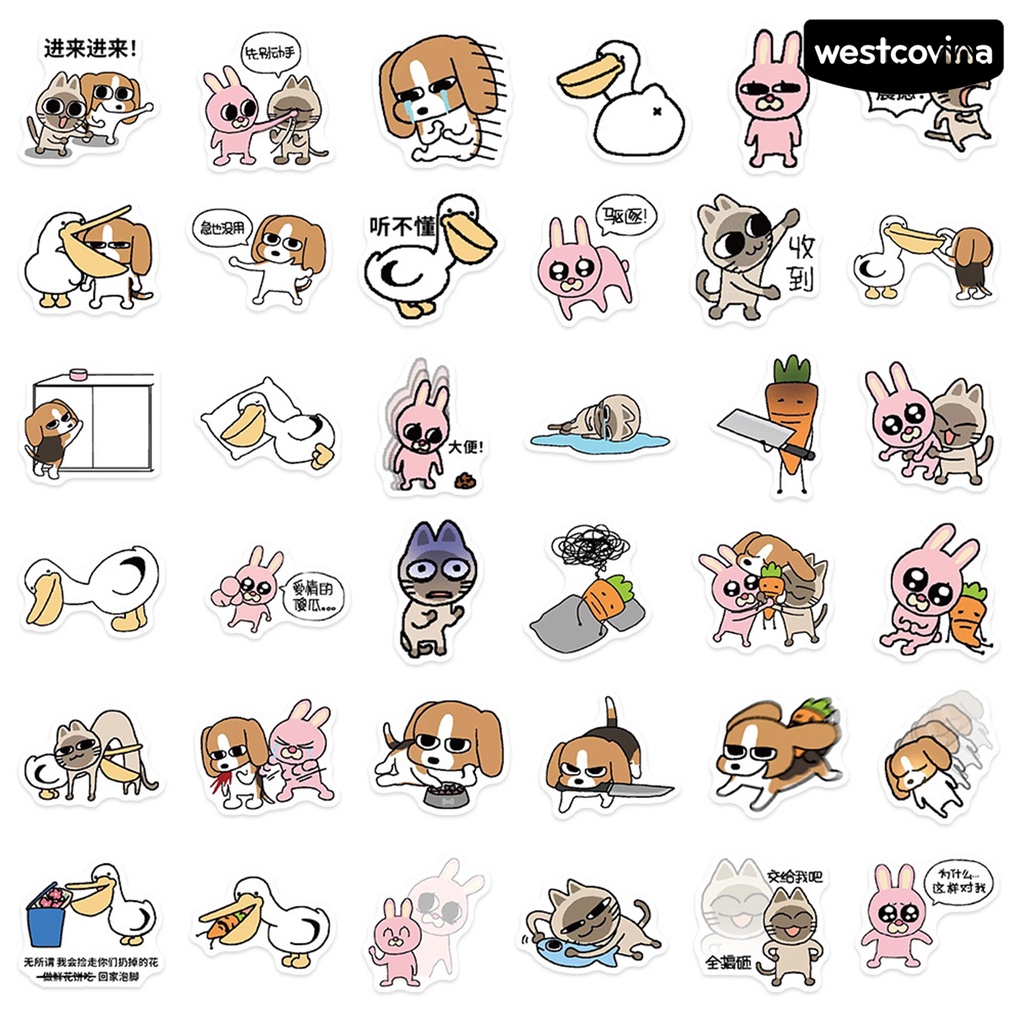 [WSTN]✎Bộ 73 Miếng Dán Hình Động Vật Hoạt Hình Bằng PVC Chống Nước Có Thể Tháo Gỡ Cho Điện Thoại