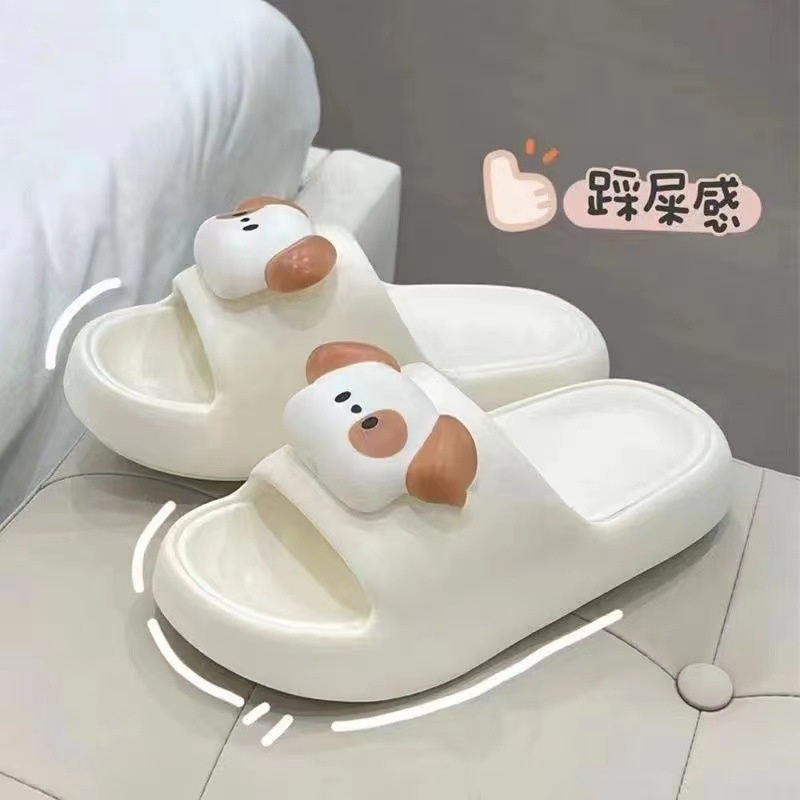 Dép Đi Trong Nhà Đế Dày Chống Trượt Màu Trắng Hình Cún Dễ Thương Cho Nữ