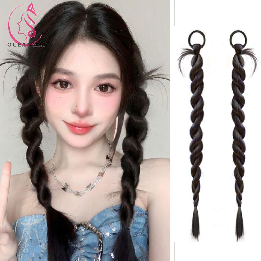 OCEANMAP Bím Tóc Giả Kiểu Thắt Bím Bằng Cao Su Thời Trang Chất Lượng Cao DIY Cho Nữ