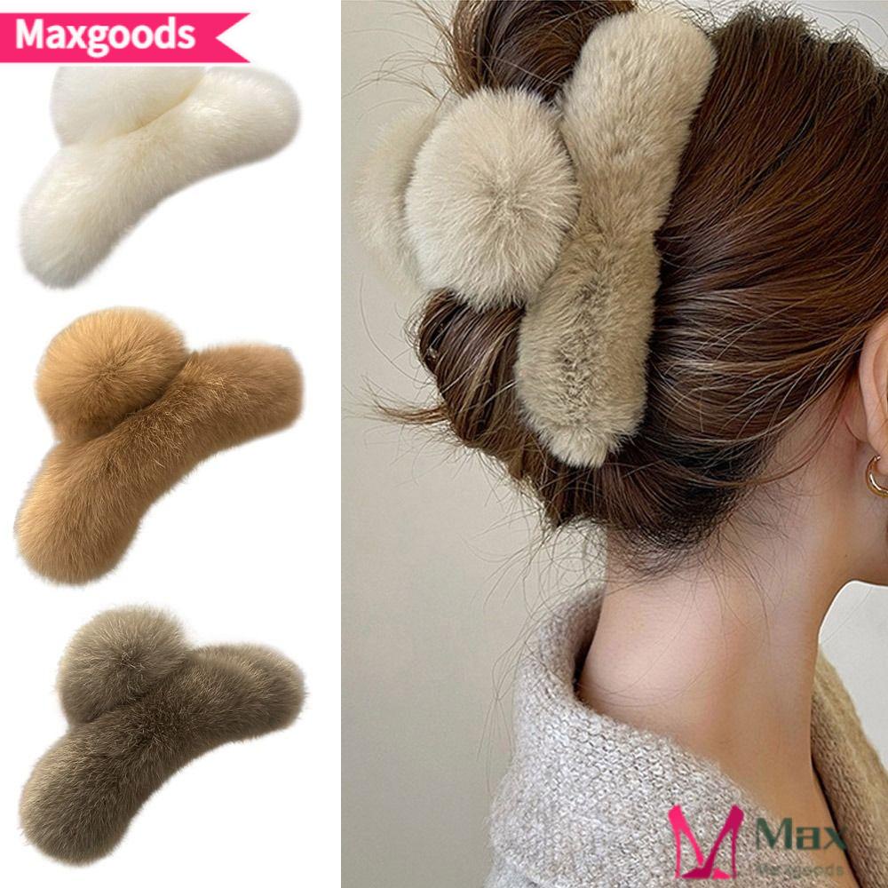 MAXG Kẹp Tóc Càng Cua Đính Lông Giả Thời Trang Thu Đông
