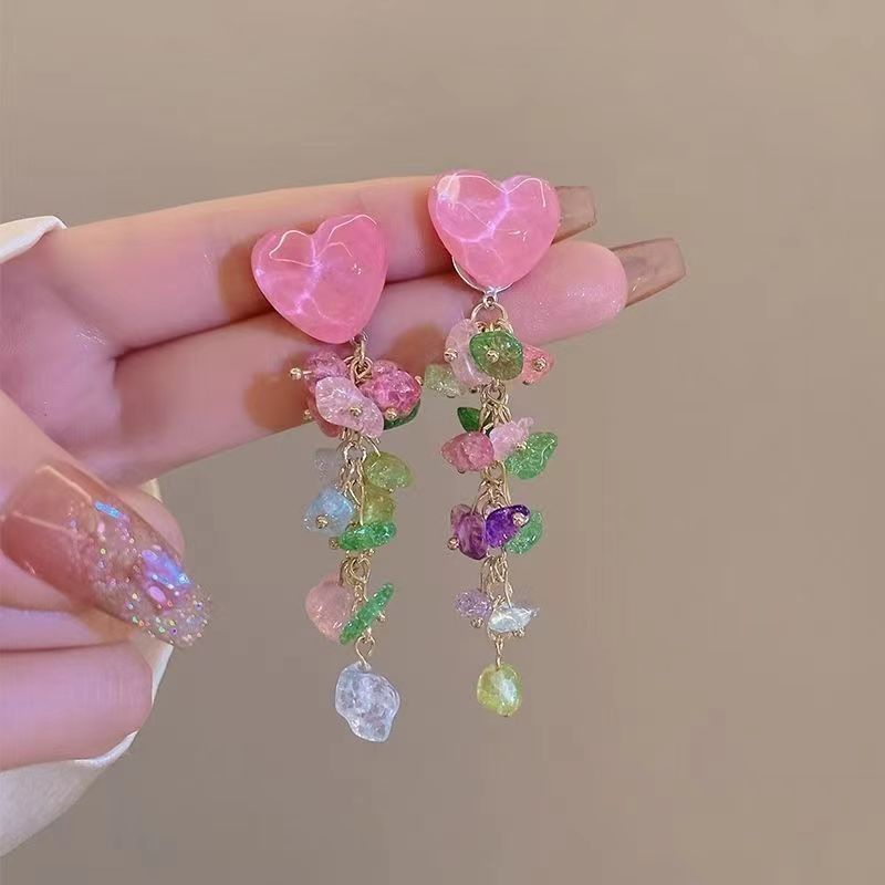 Hoa Tai Dáng Dài Hình Trái Tim Nhiều Màu Sắc Thời Trang Cho Nữ