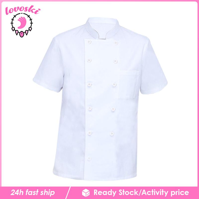 Áo Đồng Phục Đầu Bếp Nhà Hàng Tay Ngắn Bằng Vải Cotton Phối Lưới Unisex