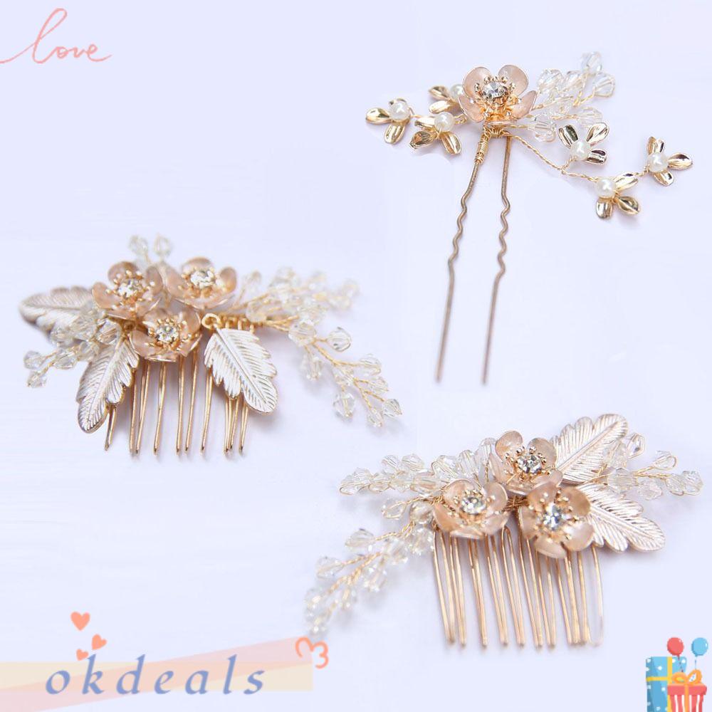 OKDEALS Lược Cài Tóc Cô Dâu Hình Chiếc Lá
