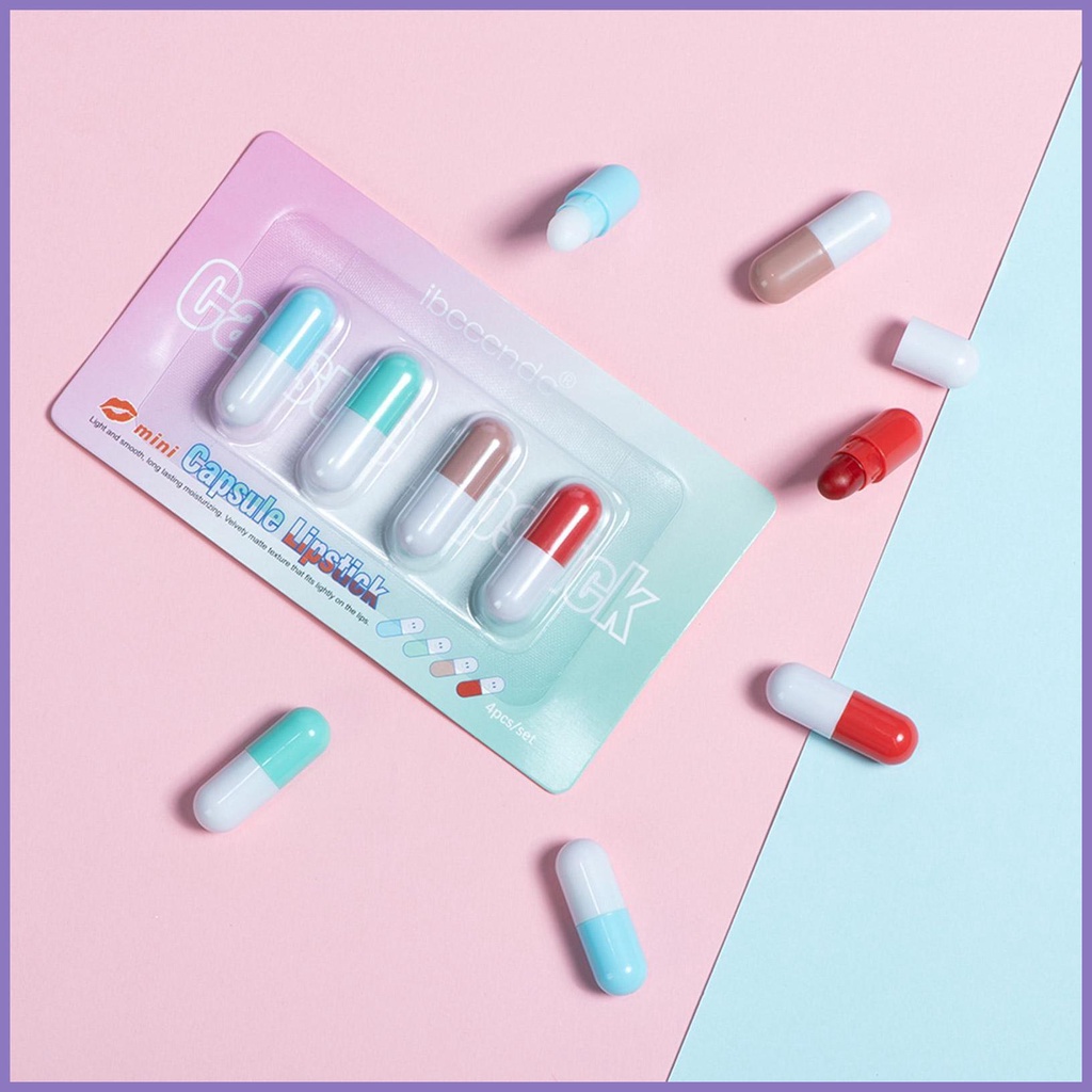Set 4 Son Môi Mini Hình Viên Thuốc Màu Đỏ Nude Lâu Trôi nota2vn