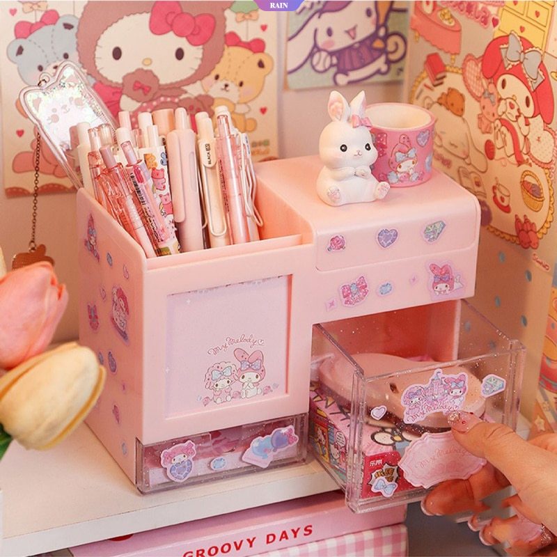 SANRIO Hộp Đựng Bút / Mỹ Phẩm Để Bàn Sức Chứa Lớn Họa Tiết Hoạt Hình My Melody Cinnamoroll Dễ Thương Cho Nữ