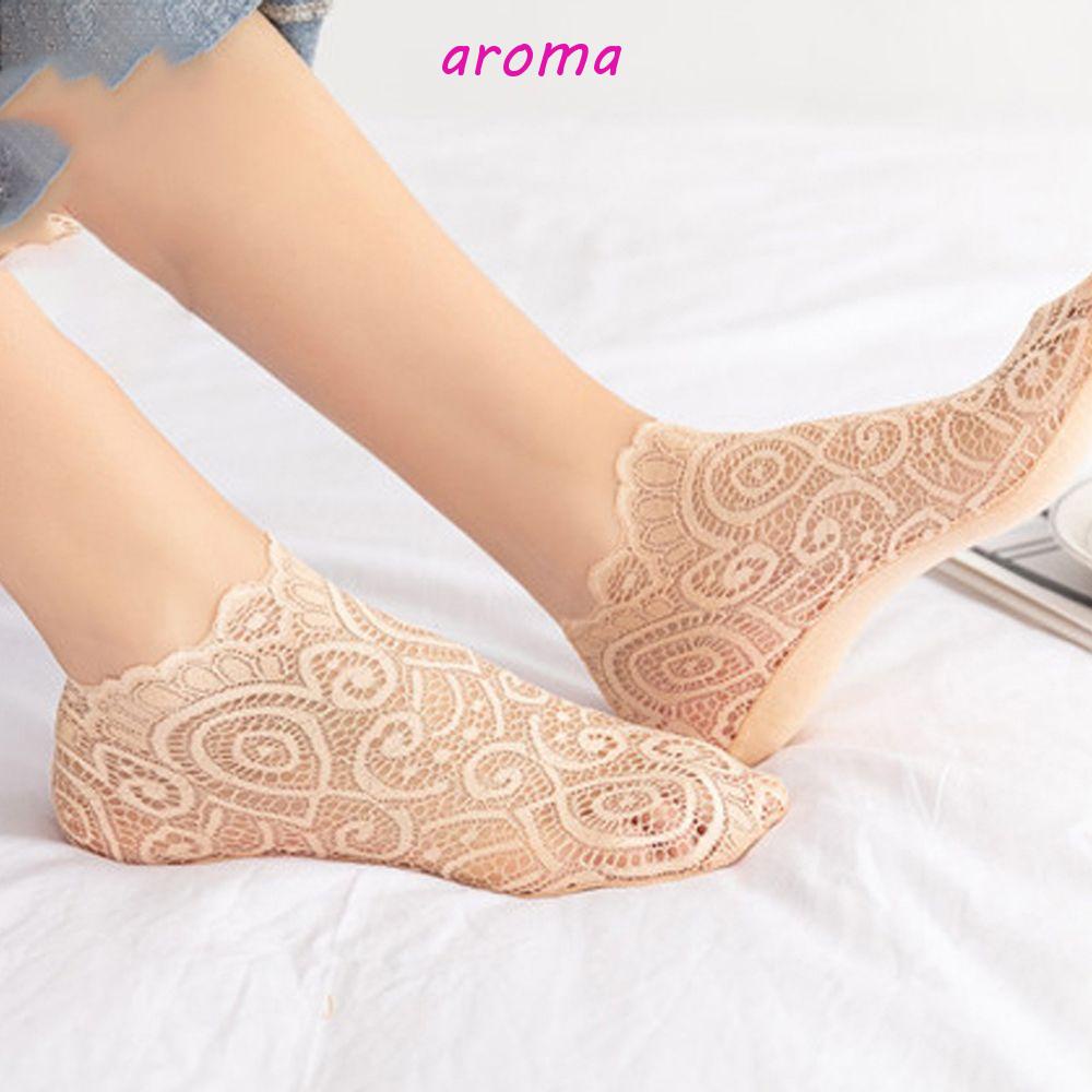 AROMA Vớ Thuyền Màu Trơn Phối Ren Lỗ Thoáng Khí Thời Trang Cho Nữ