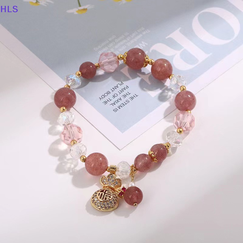 [HLS] Vòng Tay Co Giãn Đính Hạt Pha Lê Dâu Tây Có Thể Điều Chỉnh Trang Sức Dự Tiệc Kỷ Niệm Cho Nữ