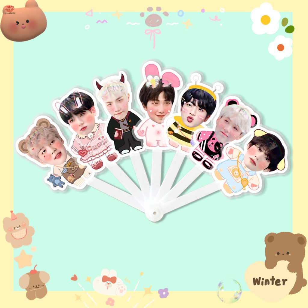 Quạt Xếp Cầm Tay Siêu Nhẹ In Hình Nhóm Nhạc BTS Dễ Thương