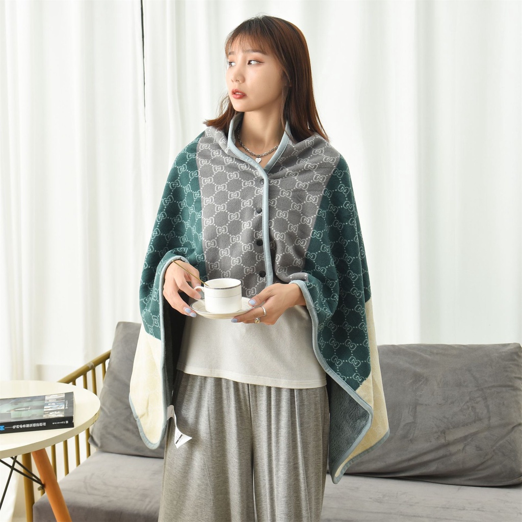 Chăn Choàng Flannel Dày Dặn Có Khóa Cài Tiện Dụng Cho Văn Phòng