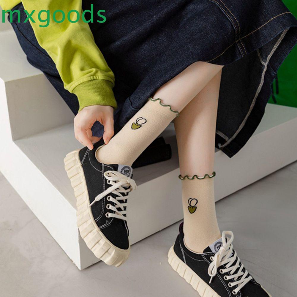 MXGOODS Vớ Thể Thao Ngắn Thêu Họa Tiết Caro / Biểu Tượng / Hoa Hoạt Hình Dễ Thương Cho Nữ