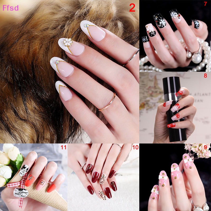 Bộ 24 Móng Tay Giả Ngắn Bằng Acrylic Toàn Diện Kèm Keo Dán