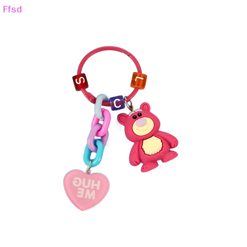 Móc Khóa Hình Bánh Donut Gấu Dâu Tây 3D Dễ Thương