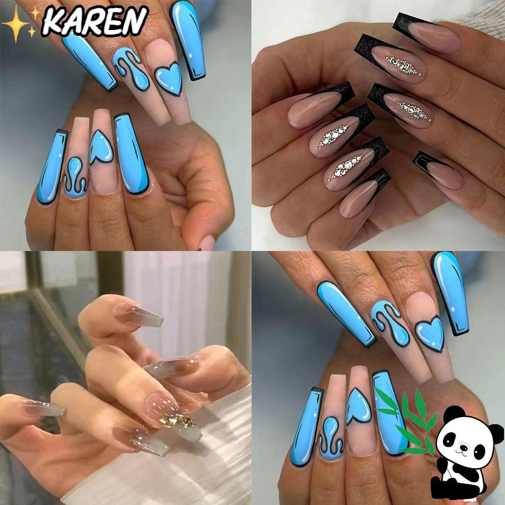KAREN Set 24 Móng Tay Giả Che Phủ Toàn Diện Kiểu Pháp