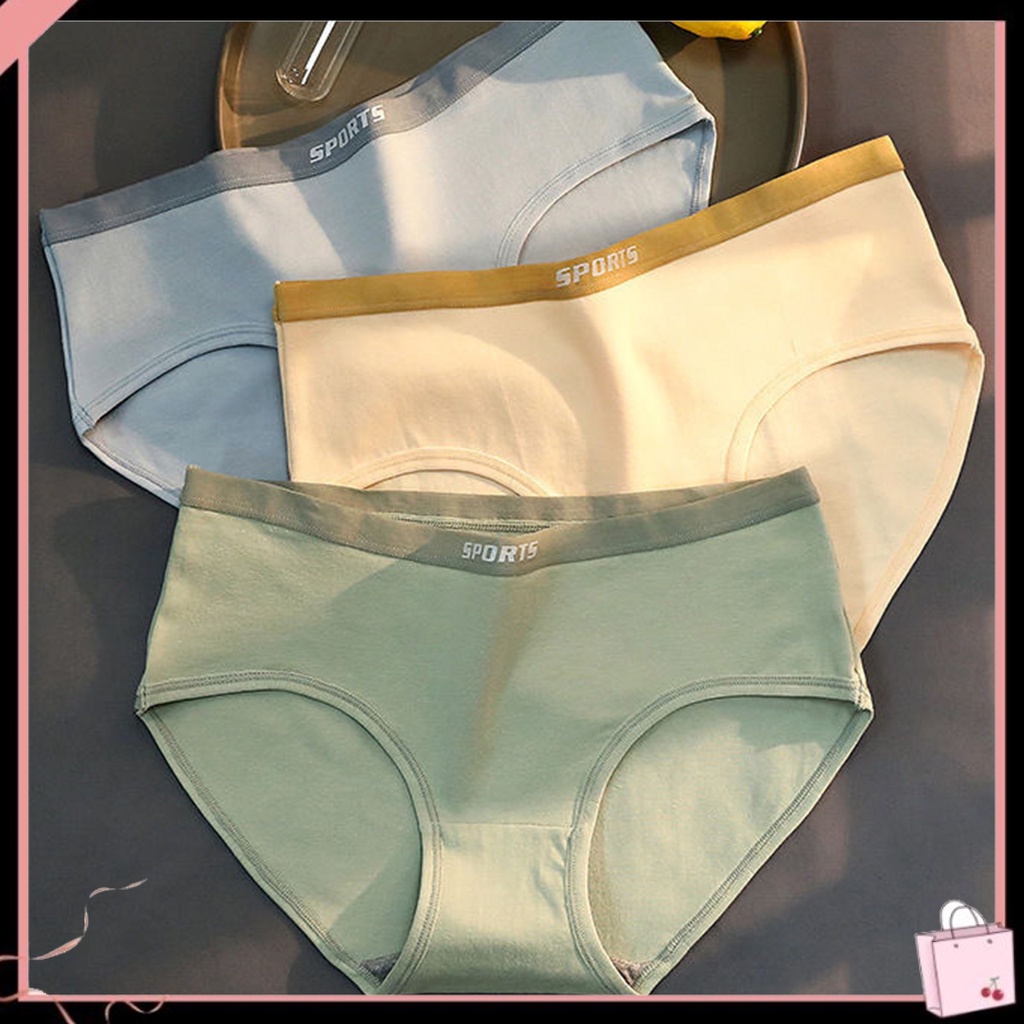 {Soltweter} Quần Lót Cotton Mềm Mại Co Giãn Màu Trơn In Chữ Giữa Eo Không Cần Khoan Lỗ Tập Thể Dục Cho Nữ