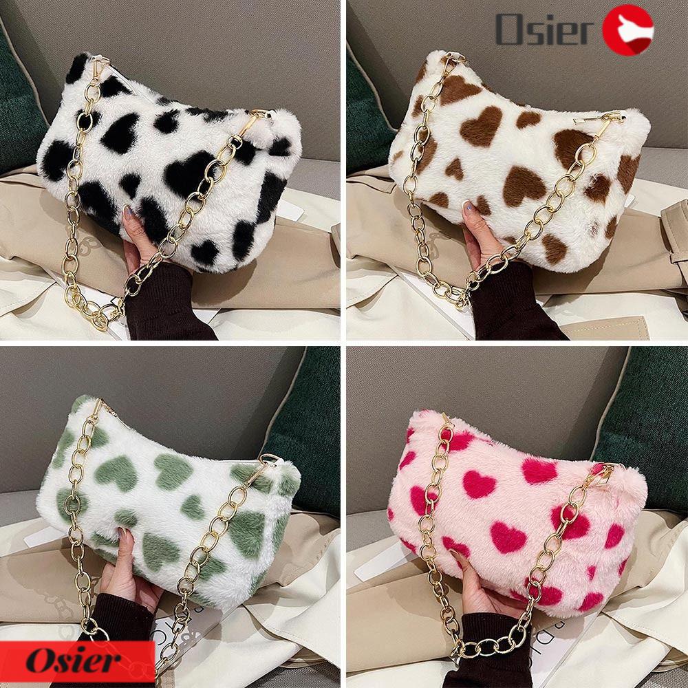 OSIER1 Túi Xách Đeo Vai Phối Lông Nhung Dễ Thương Xinh Xắn Cho Nữ