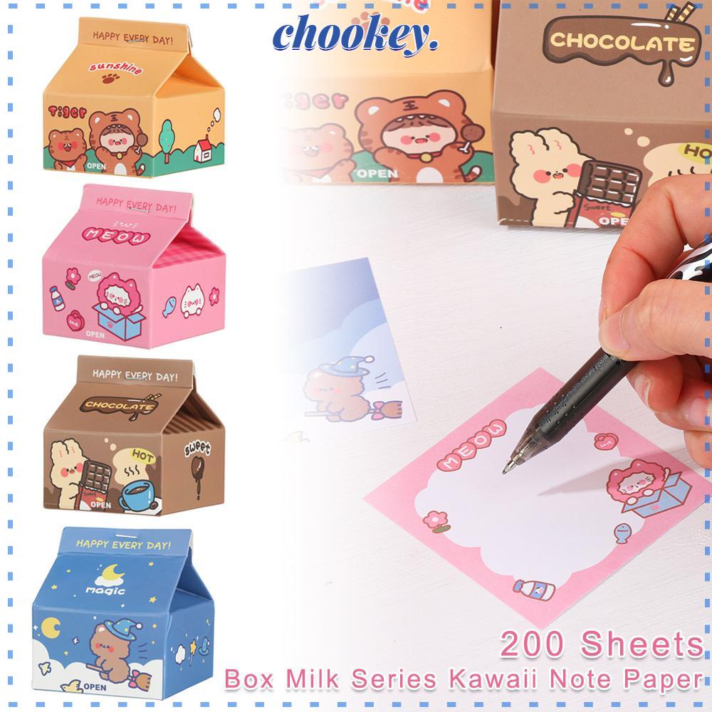 CHOOKEY Bộ 200 Tờ Giấy Ghi Chú Hình Hộp Sữa Độc Đáo Tiện Dụng ​Miếng Dán Trang Trí Bằng Giấy Thiết Kế Dễ Thương