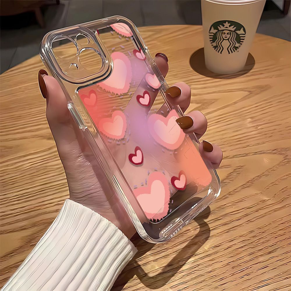 Ốp Điện Thoại Mềm Họa Tiết Trái Tim Màu Hồng Bảo Vệ Toàn Diện Cho Iphone 13 127 14Pro 11 MCW8
