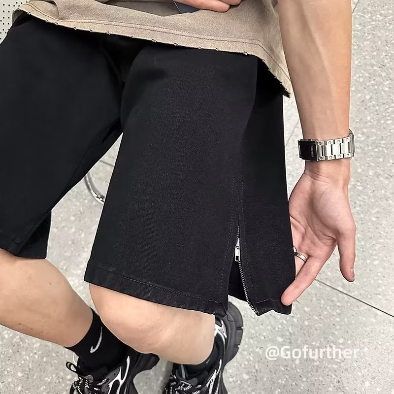 Quần Short Denim Dáng Rộng Viền Khóa Kéo Phong Cách Đường Phố Mùa Hè Đơn Giản Cho Nam