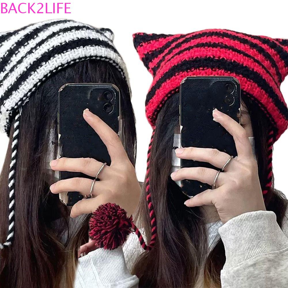 BACK2LIFE Mũ Len Tai Mèo Mềm Mại Thời Trang Thu Đông Cho Nữ
