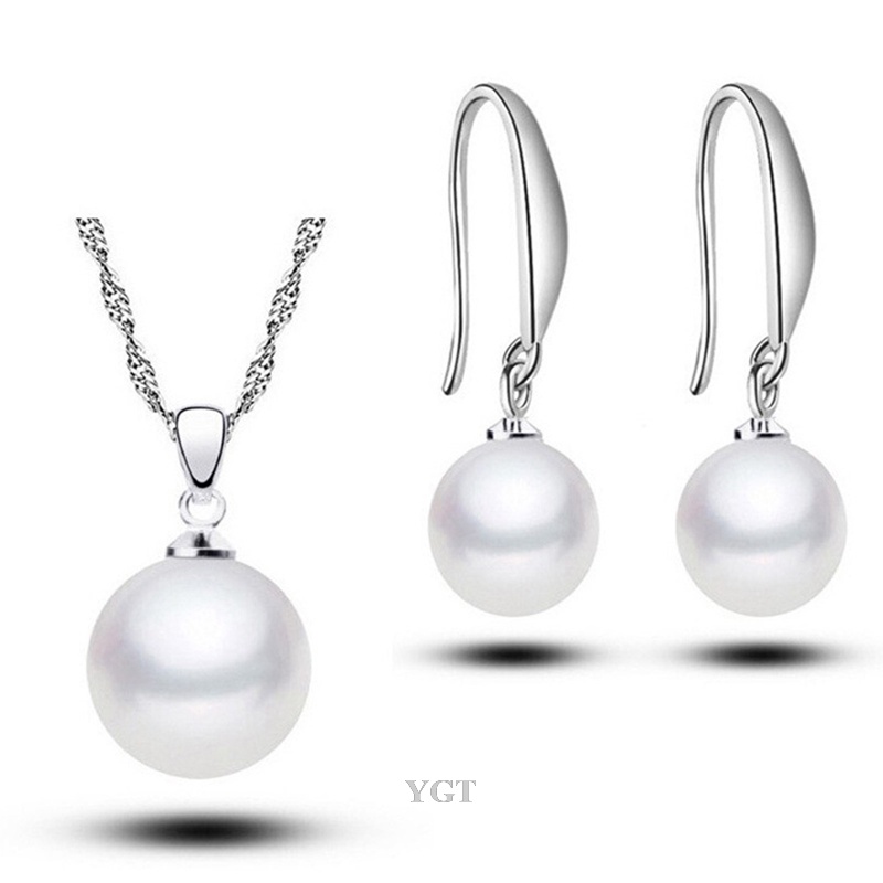 Ygt Set Vòng cổ + Bông Tai Đính Ngọc Trai Giả Hình Giọt Nước Thời Trang