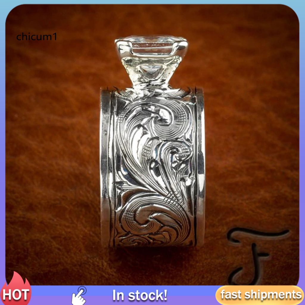 Nhẫn Unisex Đính Đá Zircon Cổ Điển Sang Trọng