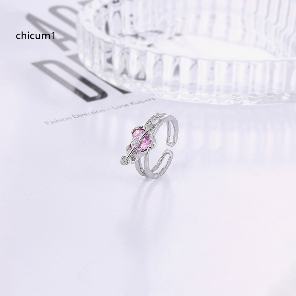 Nhẫn Đeo Tay CC Hai Lớp Bắt Mắt Thiết Kế Dạng Hở Màu Hồng Đính Pha Lê Nhân Tạo Hình Mũi Tên Xuyên Qua Trái Tim Thời Trang Có Thể Điều