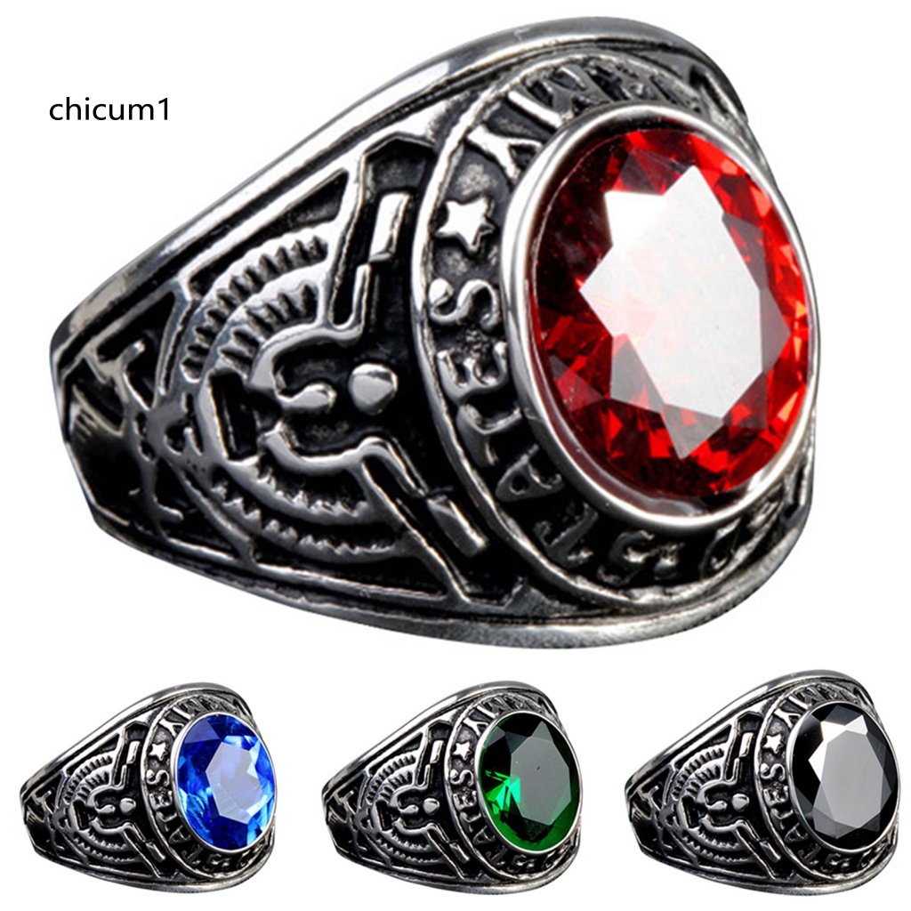 Nhẫn Đính Đá Hình Oval Phong Cách Punk Cổ Điển