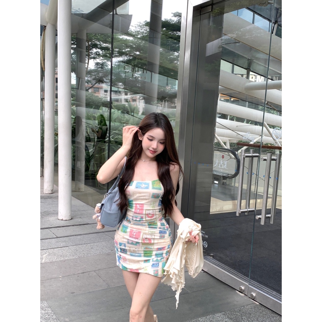 Set Áo Khoác Cardigan Chống Nắng + Chân Váy Ôm Eo Phối Họa Tiết Áp Phích Thời Trang Mùa Hè Cho Nữ