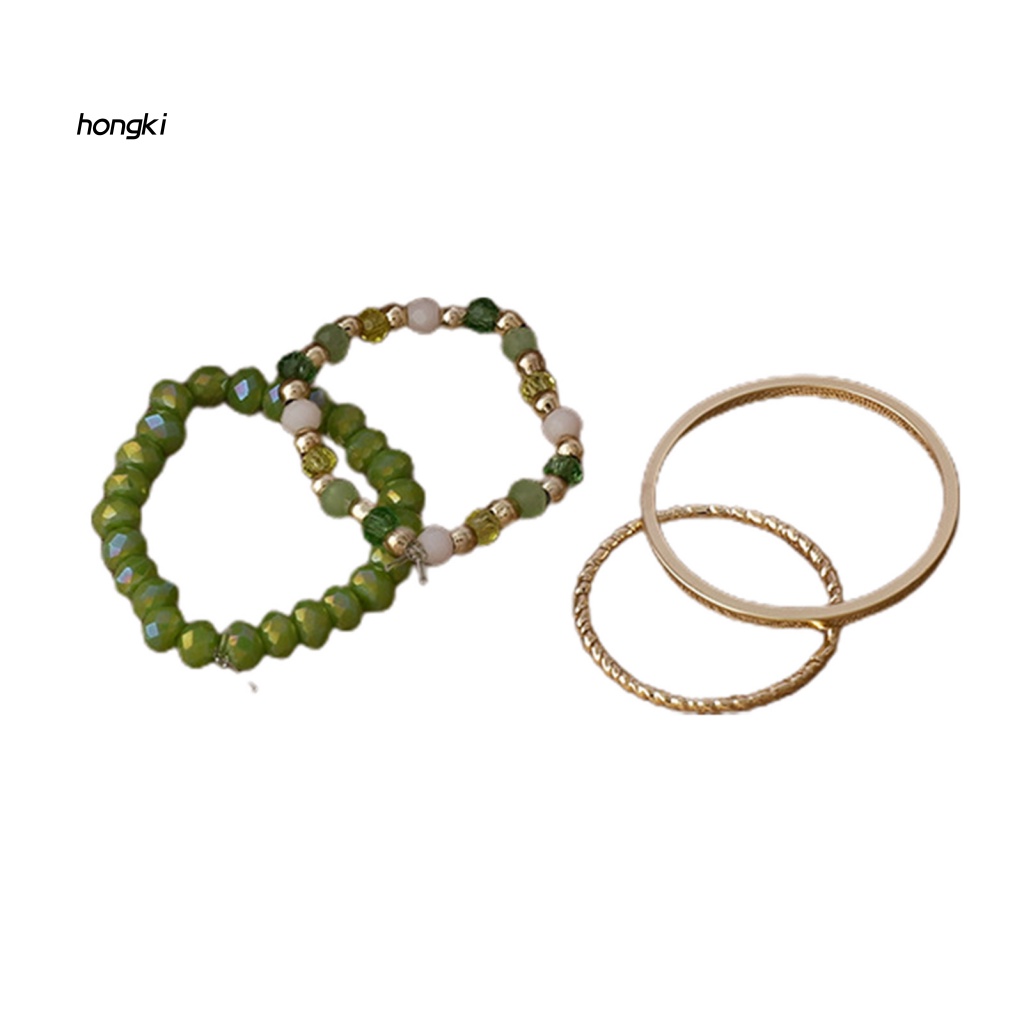 Bộ 4 Nhẫn Đeo Ngón Tay Đính Hạt Pha Lê Nhiều Màu Phong Cách Bohemian Thời Trang Cho Nữ