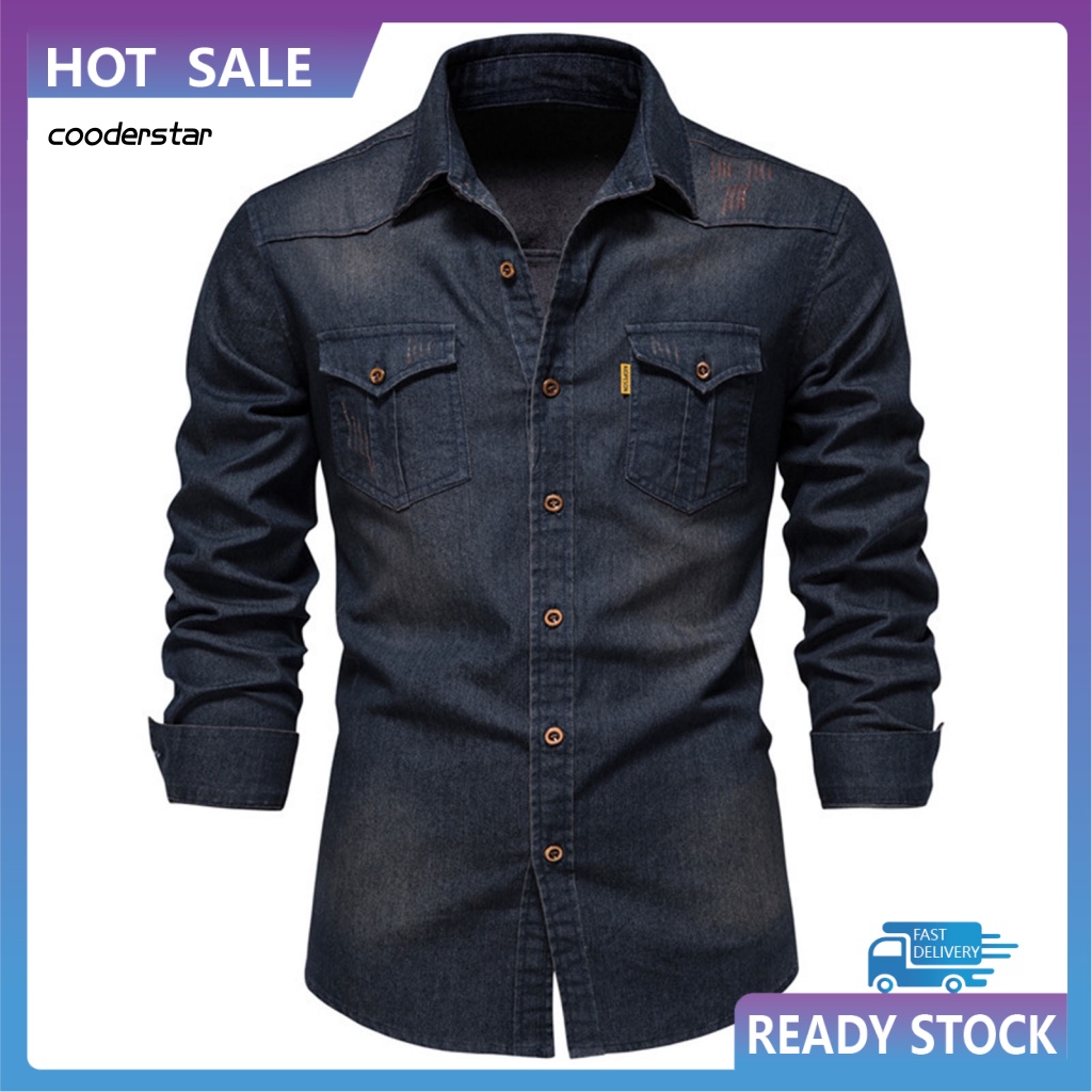 Áo Sơ Mi Denim Nhiều Túi Màu Sắc Thời Trang Xuân Hè Cho Nam