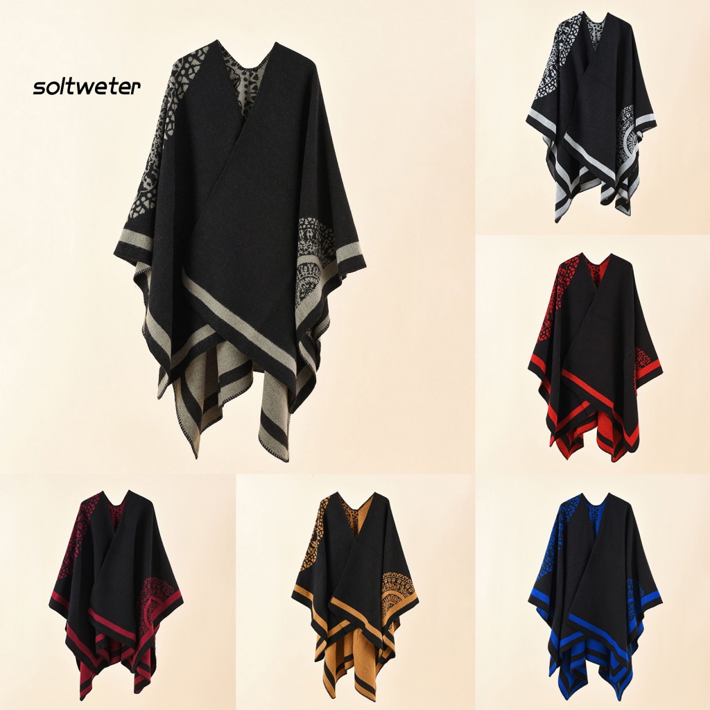 St Áo Khoác Poncho Dày Ghép Vải Cashmere Mềm Mại Có Thể Chạm Vào Thời Tiết Lạnh Cho Nữ