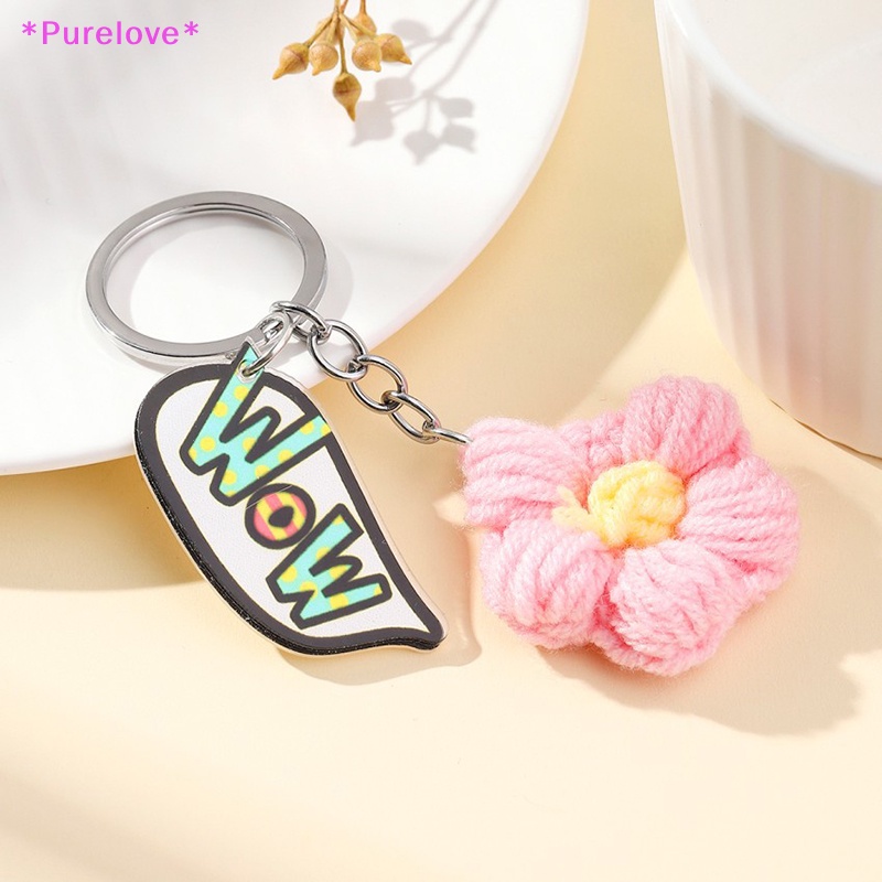 Móc Chìa Khóa Xe Hơi / Túi Xách Đan Len Thủ Công Hình Hoa Hồng Dễ Thương Cho Nữ Mới
