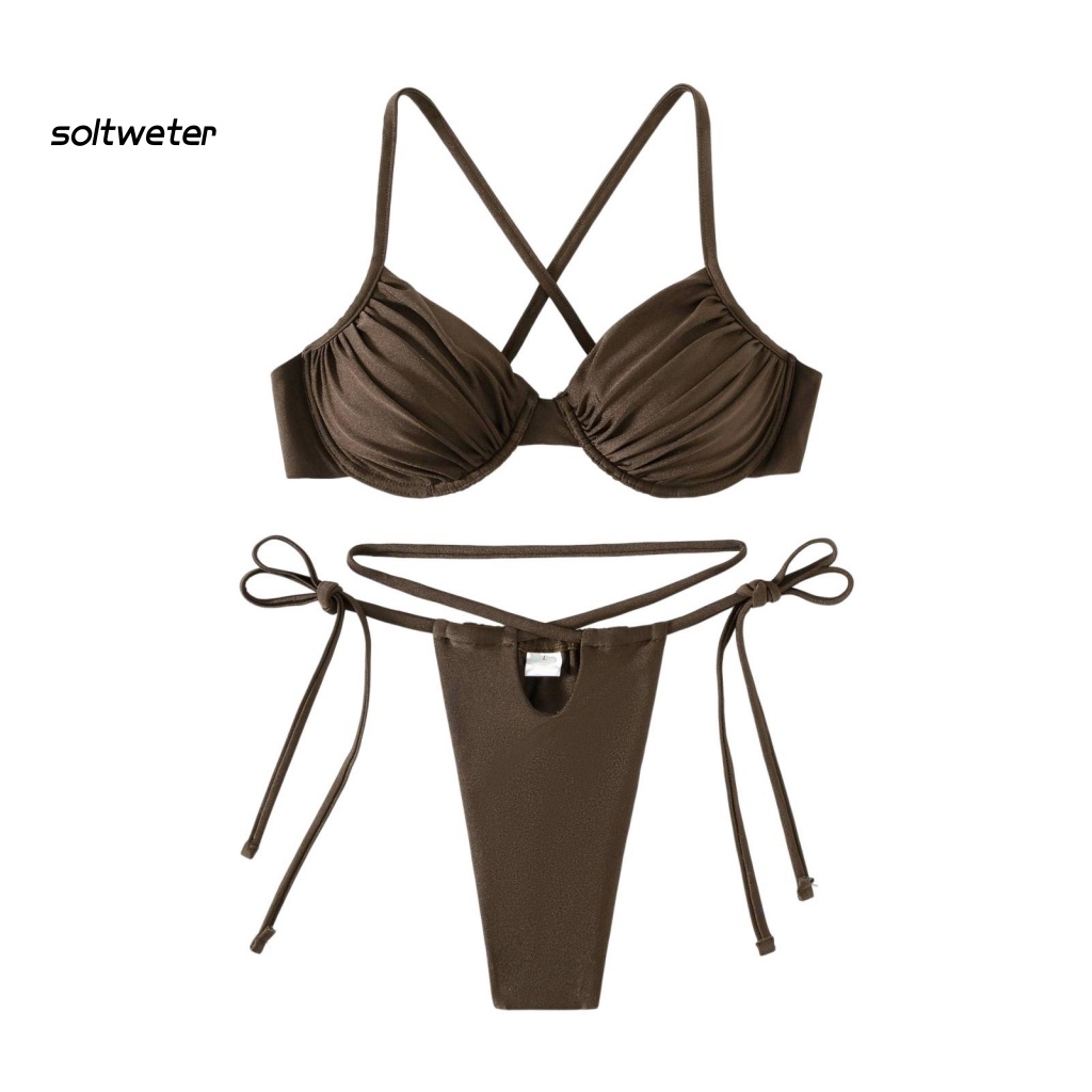 Bộ Bikini 2 Mảnh Hở Lưng Cổ Sâu Có Mút Đệm Quyến Rũ Dành Cho Nữ