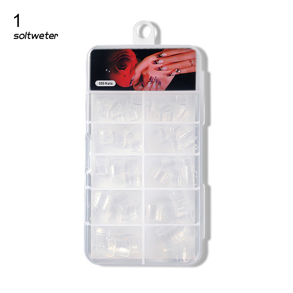 Bộ 100 Móng Tay Giả Che Phủ Nửa Đầu Nối Dài Trong Suốt Phong Cách Pháp DIY