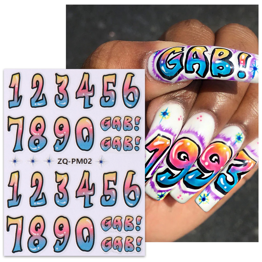 Miếng Dán Trang Trí Móng Tay In Chữ Tiếng Anh Flying Saucer Love Nấm Dopamine Màu Sắc Mùa Hè Y2K