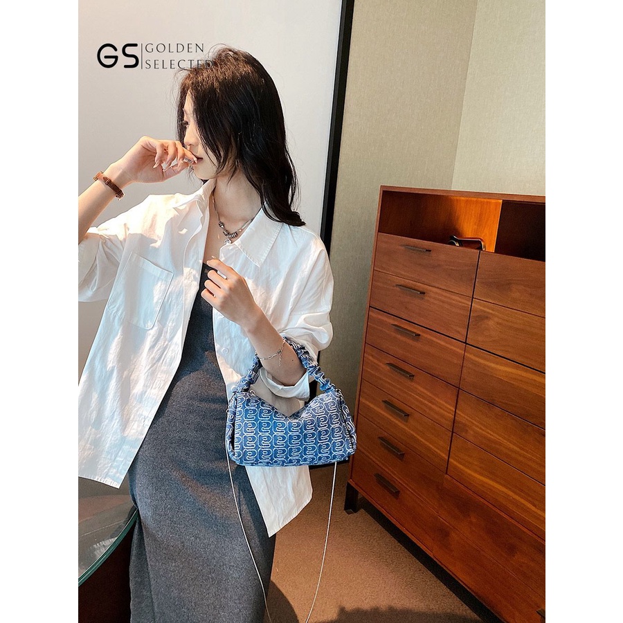 Túi Xách Denim Phối Dây Xích Thời Trang Hàn Quốc Cao Cấp Trẻ Trung Cho Nữ