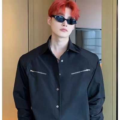 Áo Sơ Mi Tay Dài Dáng Rộng Có Khóa Kéo Phong Cách Hàn Quốc Độc Đáo