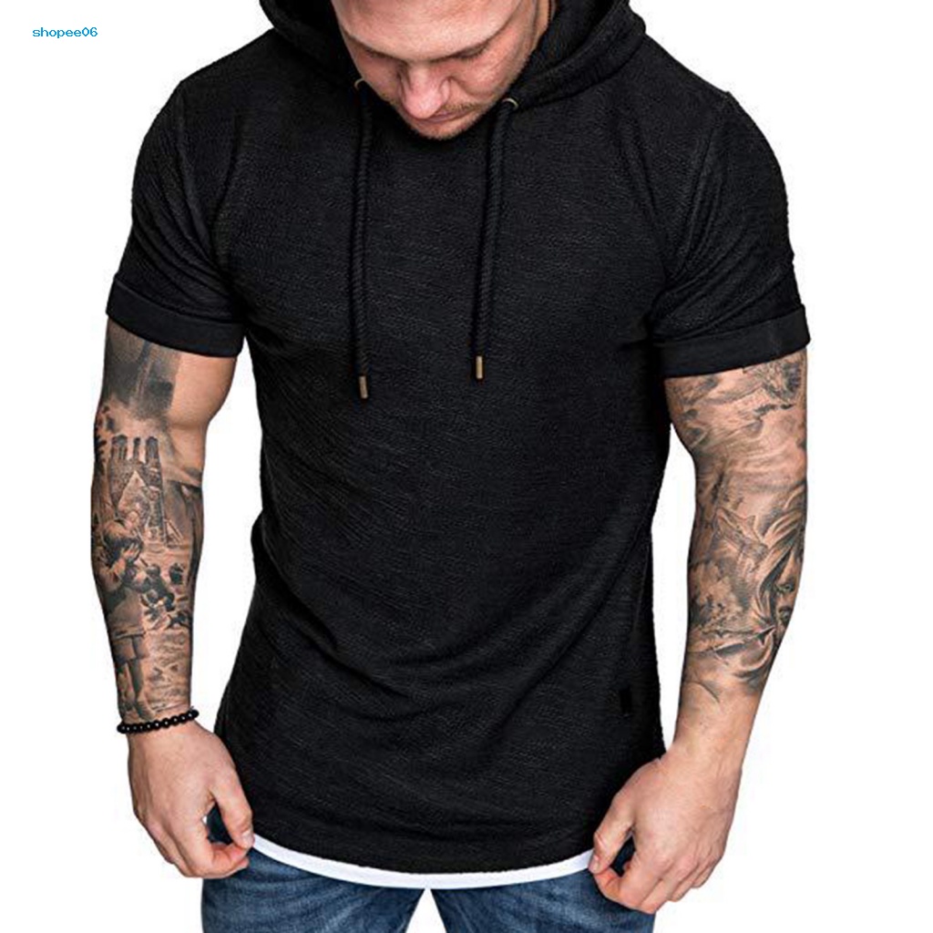Áo Hoodie Thể Thao Tay Ngắn Dáng Ôm Thời Trang Cho Nam