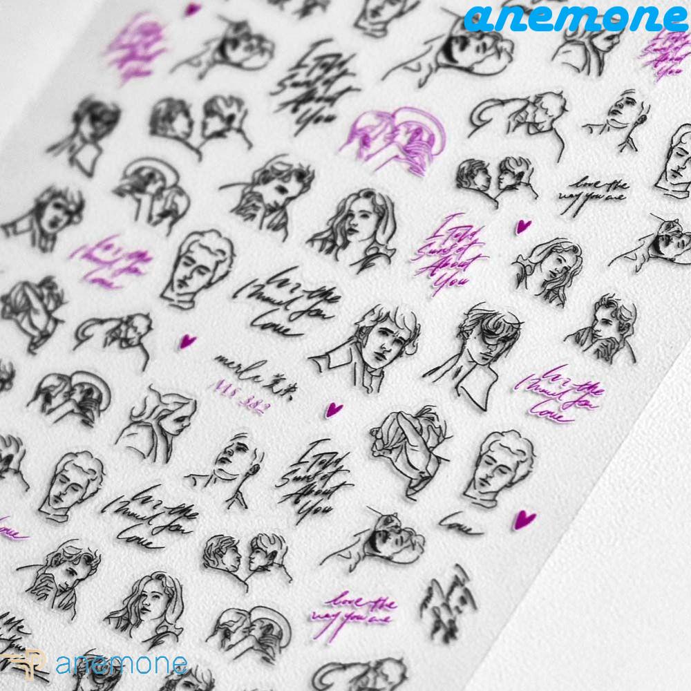 ANEMONE Miếng Dán Trang Trí Móng Tay Nghệ Thuật Vẽ Phác Thảo Phong Cách Retro Dành Cho Nữ