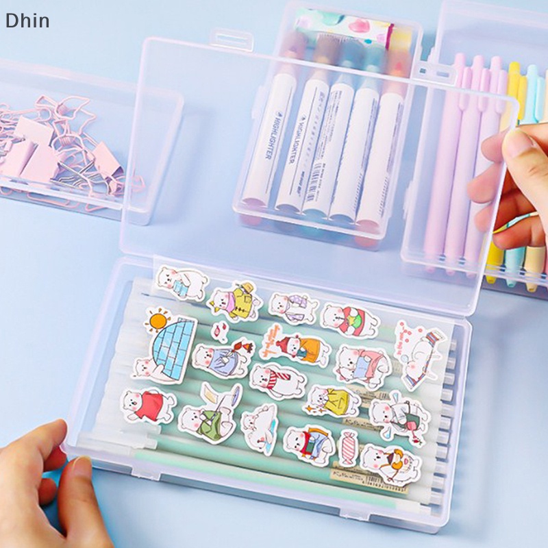 [Dhin] 1Pc Portable Waterproof Tape Stickers Storage Box Durable Plastic Transparent Desktop Stationery Organizer School Office Accessories COD