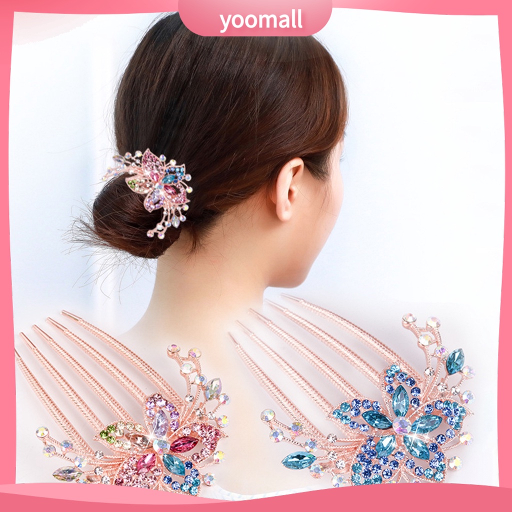 Lược Cài Tóc Hình Hoa Lá Đính Đá Xinh Xắn Cho Nữ