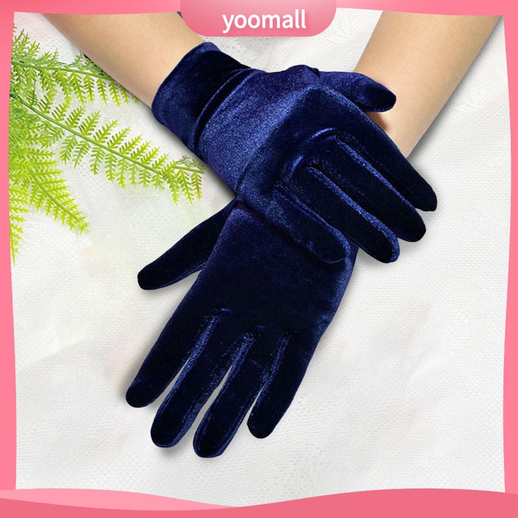 [YM] Găng Tay Ngắn Vải Flannel Ấm Áp Thoáng Khí Độ Co Giãn Cao Chống Mài Mòn Trang Trí Tiệc Tối Phong Cách Vintage