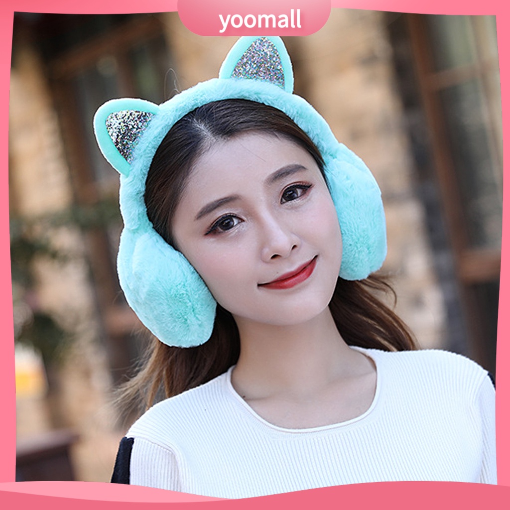 Chụp Tai Giữ Ấm Mùa Đông Hình Tai Mèo Lấp Lánh Cho Nữ