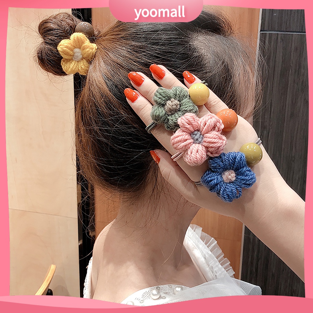 Dây Cột Tóc Co Giãn Mềm Mại Đính Hoa Dễ Thương Cho Bé Gái