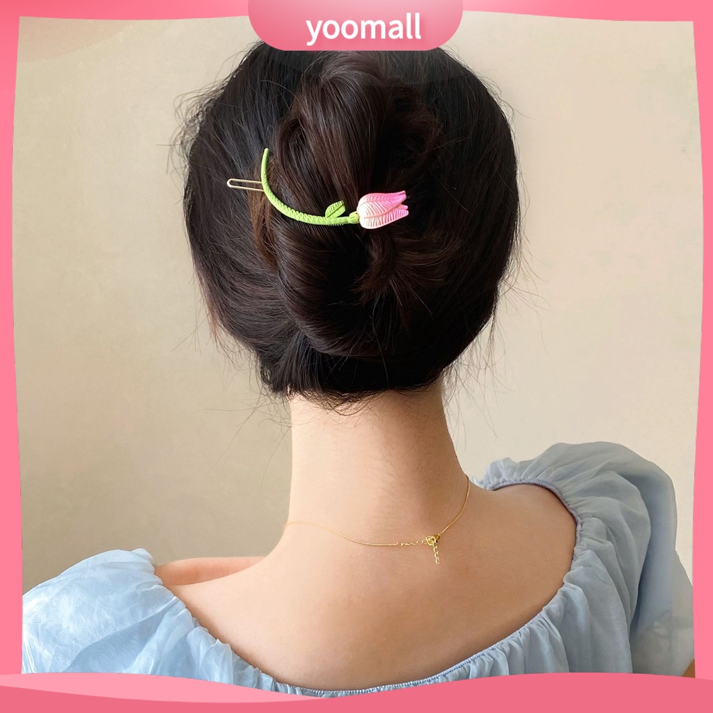 Kẹp Tóc Dài Hình Hoa Tulip Bằng Kim Loại Thanh Lịch Thời Trang Cho Nữ