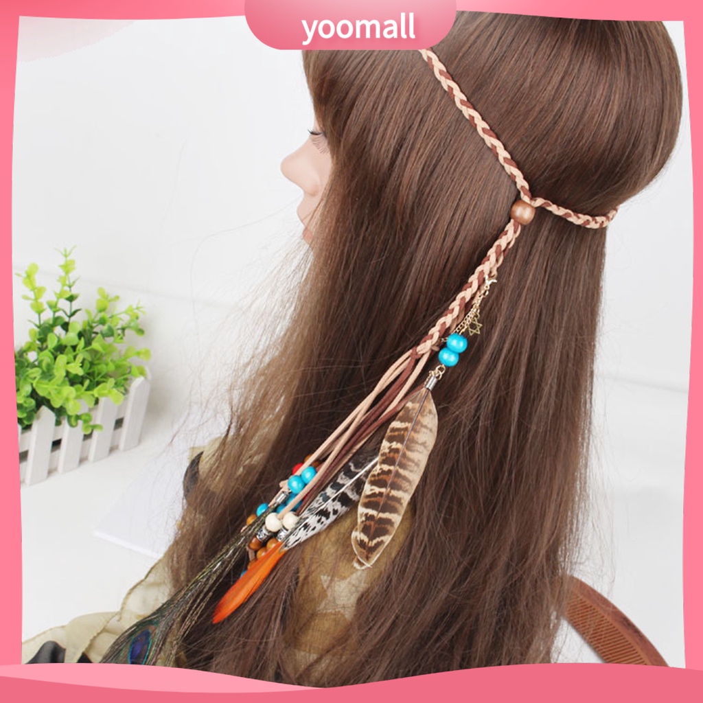 Băng Đô Bện Dây Giả Da Đính Hạt Phong Cách Boho Cổ Điển Dành Cho Nữ