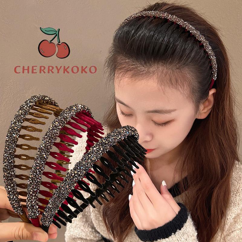 🍒🍒CHERRYKOKO Băng Đô Cài Tóc Bện Đính Đá Lấp Lánh Phong Cách Mới 2023 Cho Nữ