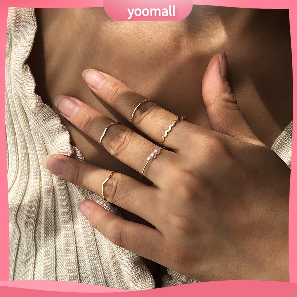 Set 5 Nhẫn Đeo Đốt Ngón Tay Đính Đá Thời Trang Cho Nữ